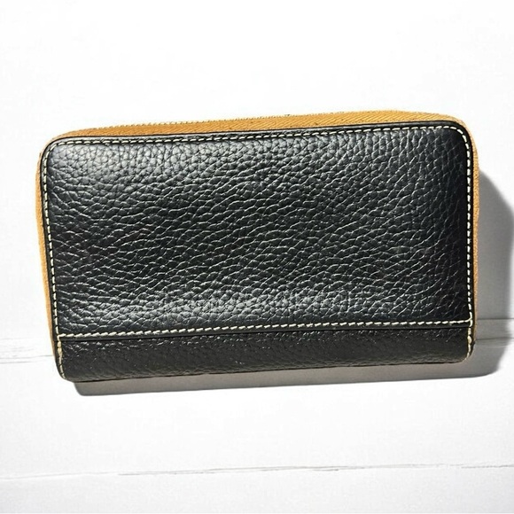 🌻Dooney & Bourke Black Pebble Grain Large Zip Around Brown Accent Leather Pull - Picture 5 of 9